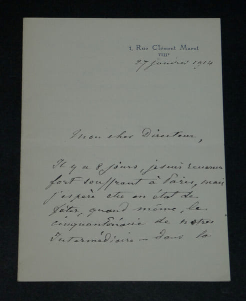 Charles de BONNECHOSE - Lettre autographe sign&eacute;e dat&eacute;e du 27 janvier 1914. Charles de BONNECHOSE