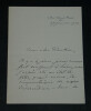 Charles de BONNECHOSE - Lettre autographe sign&eacute;e dat&eacute;e du 27 janvier 1914. Charles de BONNECHOSE