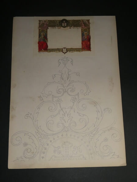 Dessin au crayon, fin XIX&egrave;me, Garret, d&eacute;corateurs, Vesoul , D&eacute;cor Floral. Garret