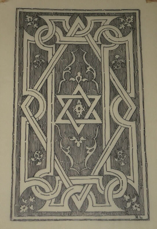 Dessin original sign&eacute; d'apr&egrave;s une reliure dat&eacute;e de 1526 - R&eacute;alis&eacute; &agrave; l'encre vers 1930. Louis Henri Laffill&eacute;e