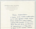 Dr Jean Dalsace - Lettre autographe sign&eacute;e &agrave; Pierre Lecuire "F&eacute;licitations". Jean Dalsace