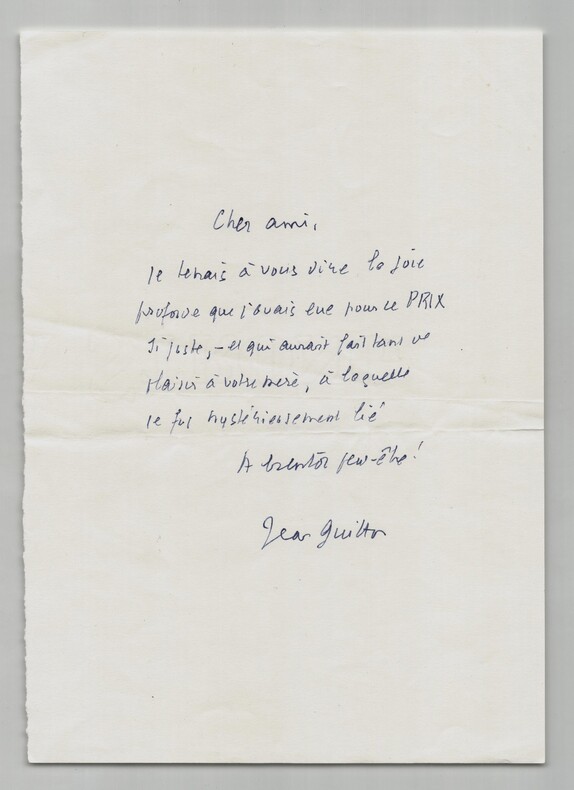 Jean Guitton - Lettre autographe sign&eacute;e &agrave; Thierry Maulnier. Jean Guitton