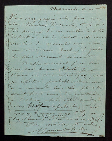 MOUNET-SULLY - CARTE-T&Eacute;L&Eacute;GRAMME AUTOGRAPHE SIGN&Eacute;E &Agrave; William BUSNACH, 1905. MOUNET-SULLY