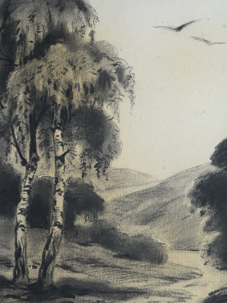 DESSIN ORIGINAL AU CRAYON - GUERRE 14/18 - BOULEAUX - OHRDRUF. 