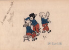 Dessin au crayon et &agrave; la pastel humoristique "LA CLASSE" – sign&eacute; M.C.. M.C.