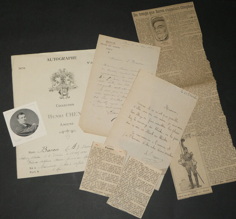 Vincent BARON - Lot de divers documents le concernant & lettre autographe sign&eacute;e. Vincent BARON