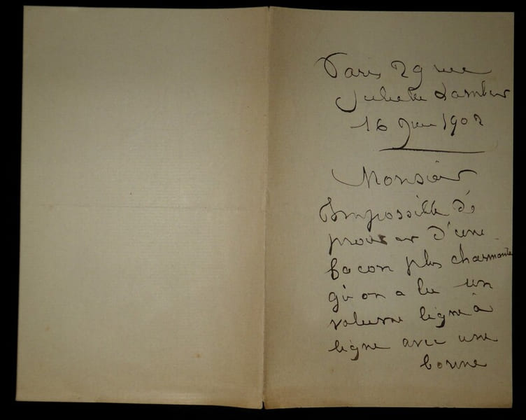LETTRE AUTOGRAPHE SIGN&Eacute;E, 1908. Juliette Adam