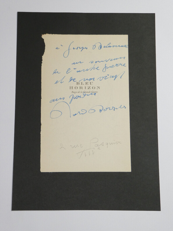 Roland DORGELES - ENVOI AUTOGRAPHE SUR PAGE DE TITRE DE SON LIVRE "BLEU HORIZON". Roland DORGELES