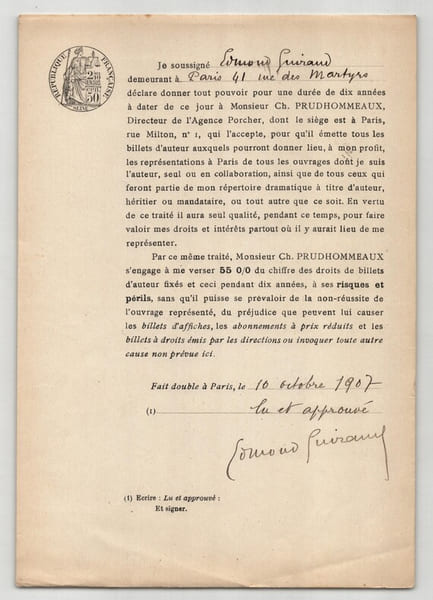 Pouvoir sign&eacute; par Edmond Guiraud – Collection coh&eacute;rente de 50 auteurs & musiciens. Edmond Guiraud