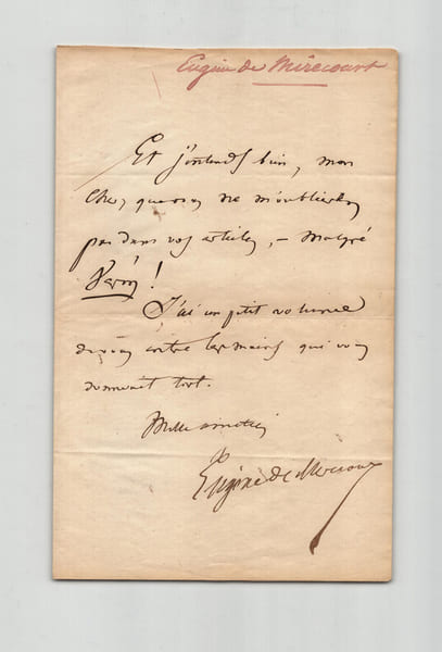 Eug&egrave;ne de Mirecourt - Lettre autographe sign&eacute;e. Eug&egrave;ne de Mirecourt