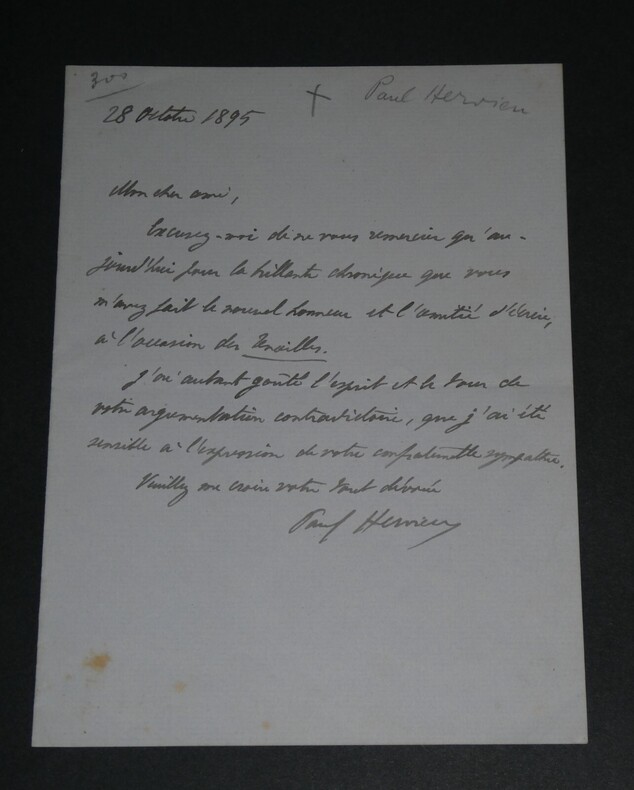 Paul HERVIEU Lettre autographe sign&eacute;e sur la pi&egrave;ce "Les Tenailles" 1 page 1895. Paul HERVIEU