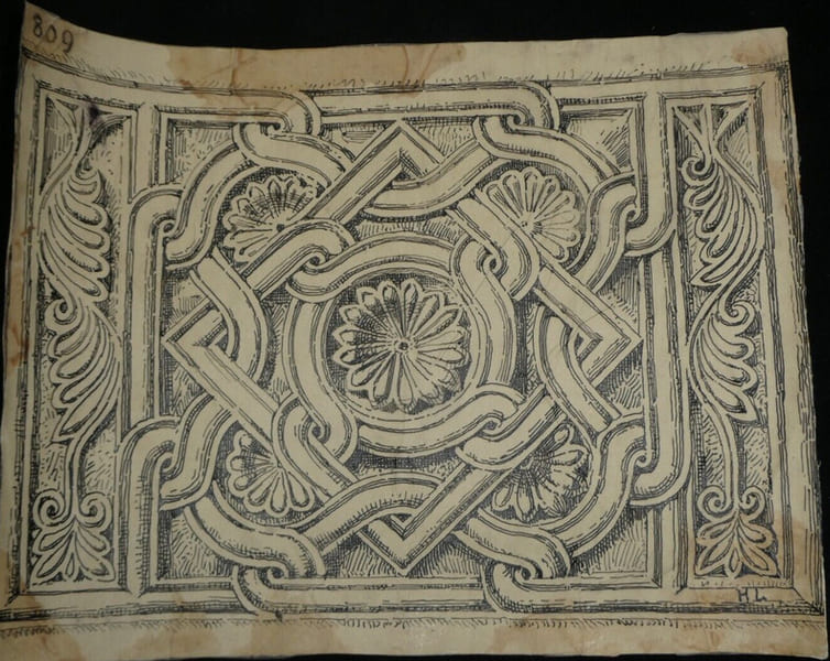 Panneau byzantin d&eacute;pos&eacute; sur la fa&ccedil;ade du Tr&eacute;sor &agrave; Saint-Marc de Venise – Dessin original sign&eacute;. Louis Henri Laffill&eacute;e