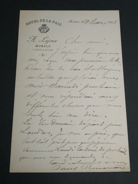 Paul RENOUARD - LETTRE AUTOGRAPHE SIGN&Eacute;E, 10 mars 1896. Paul RENOUARD
