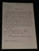 Vicomtesse de Renneville - Lettre autographe sign&eacute;e "moi m&ecirc;me je suis partie". Vicomtesse de Renneville