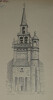 Dessin original sign&eacute; - Clocher de l'&eacute;glise de Plouezoc'h. Louis Henri Laffill&eacute;e