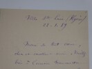 LETTRE AUTOGRAPHE SIGN&Eacute;E, VILLA Ste LUCIE, HY&Egrave;RES, 1889. Arthur Coquard