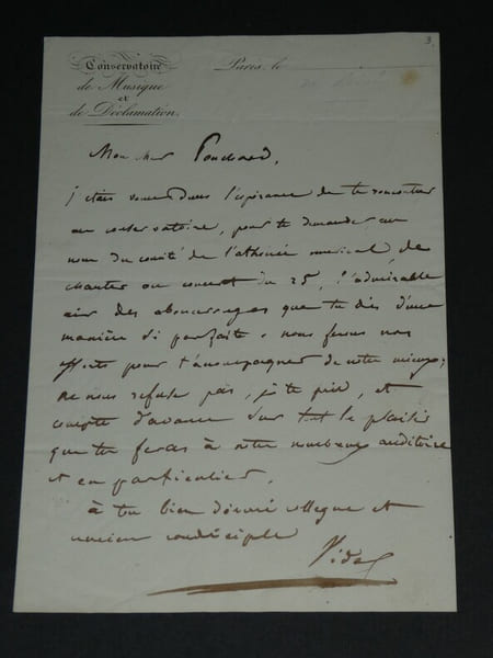Paul VIDAL, Lettre autographe sign&eacute;e du conservatoire de musique et d&eacute;clamation.. Paul Vidal