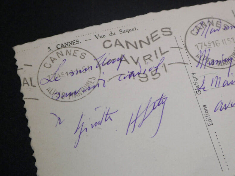 Hippolyte L&eacute;ty - Carte postale autographe sign&eacute;e &agrave; Ch. Jailllet - Cannes - 1951. Hippolyte L&eacute;ty