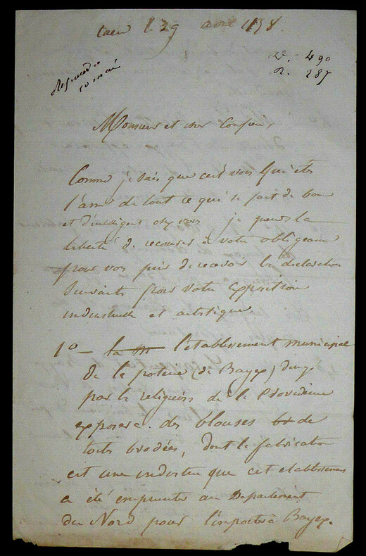 Lettre autographe sign&eacute;e, 1858. Georges Victor Gardin de Villers