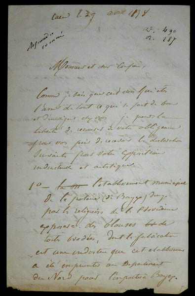 Lettre autographe sign&eacute;e, 1858. Georges Victor Gardin de Villers