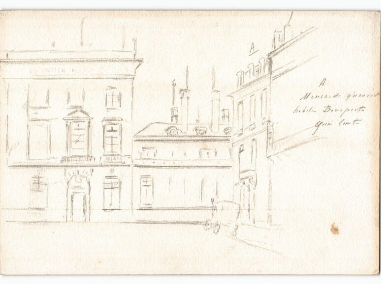 Dessin au crayon, mansarde quai Conti Bonaparte, par E. Phelipeau 1922. E. Phelipeau
