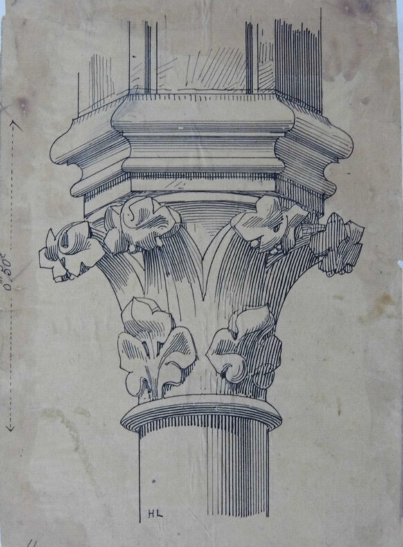 Chapiteau ind&eacute;termin&eacute; XVIII&egrave;me - Dessin original sign&eacute;. Louis Henri Laffill&eacute;e