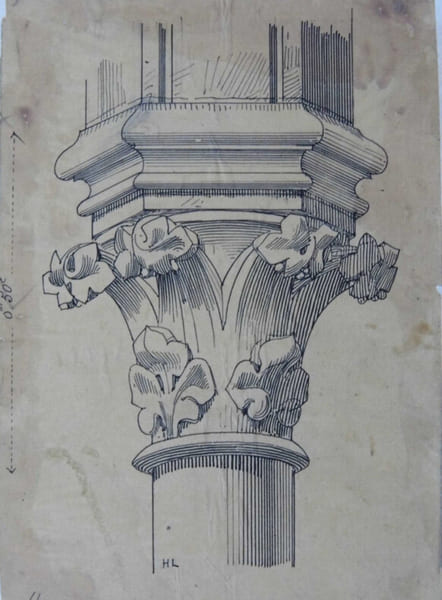 Chapiteau ind&eacute;termin&eacute; XVIII&egrave;me - Dessin original sign&eacute;. Louis Henri Laffill&eacute;e
