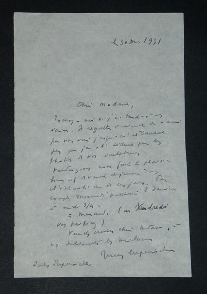 Jules SUPERVIELLE - LETTRE AUTOGRAPHE SIGN&Eacute;E, Invitation &agrave; d&eacute;jeuner, 1951. Jules SUPERVIELLE