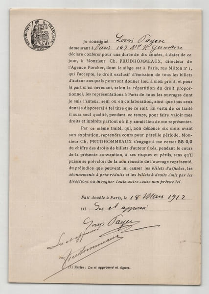 Pouvoir sign&eacute; par Louis Payen – Collection coh&eacute;rente de 50 auteurs & musiciens. Louis Payen
