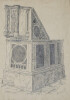 Dessin original sign&eacute; - Chaire de l'&eacute;glise Santa-Maria-ara-Coeli &agrave; Rome. Louis Henri Laffill&eacute;e