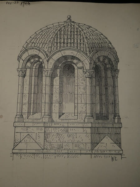 Coupole byzantine ind&eacute;termin&eacute;e - Dessin original sign&eacute; - Encre vers 1930. Louis Henri Laffill&eacute;e