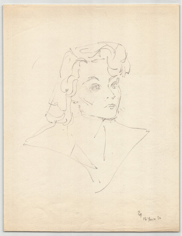 Pierre Alary - Dessin original sign&eacute; de ses initiales &Eacute;tude buste de femme 1950. Pierre Alary