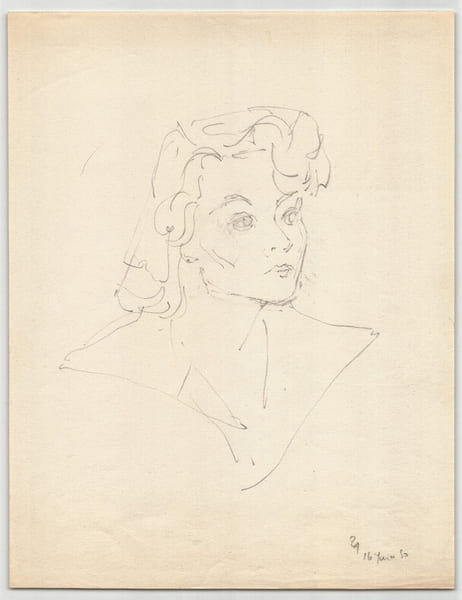 Pierre Alary - Dessin original sign&eacute; de ses initiales &Eacute;tude buste de femme 1950. Pierre Alary