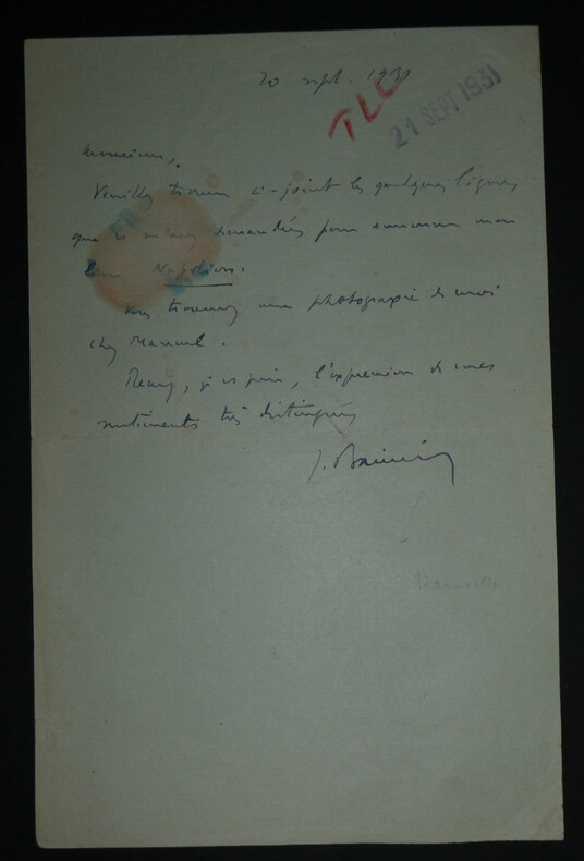 Jacques BAINVILLE, Journaliste - LETTRE AUTOGRAPHE SIGN&Eacute;E, 1931, 1 page. Jacques Bainville