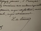 L&eacute;on de TINSEAU - LETTRE AUTOGRAPHE SIGN&Eacute;E "Ne voyagez jamais, &ocirc; Fran&ccedil;ais". L&eacute;on de TINSEAU