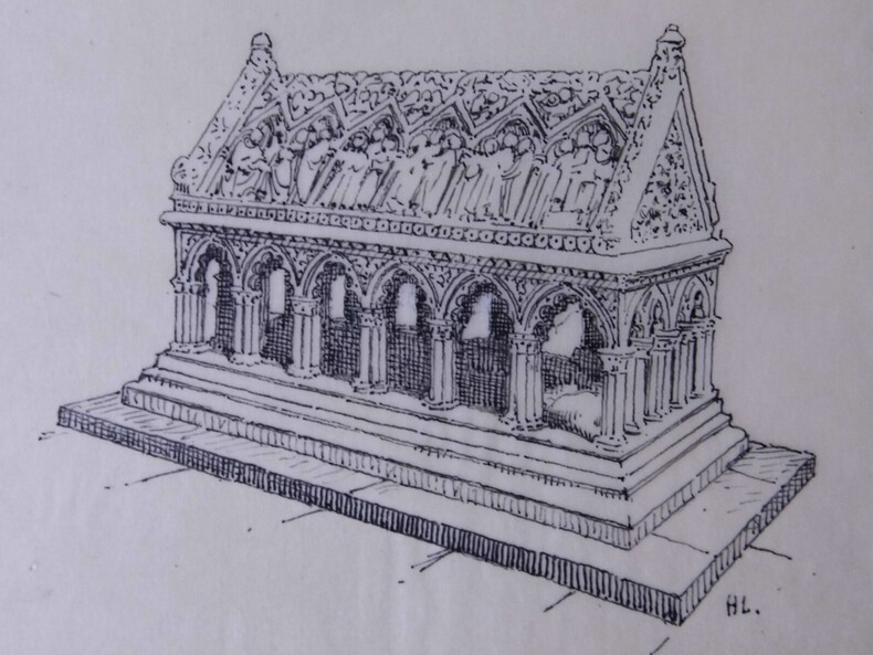 Tombeau de Saint-Etienne, Abbaye d'Aubazine - Dessin original sign&eacute; - Encre vers 1930. Louis Henri Laffill&eacute;e