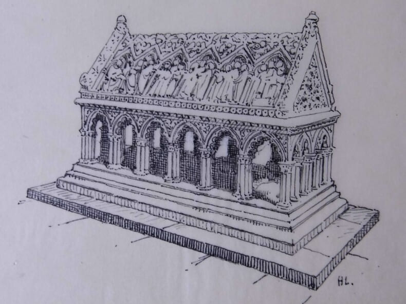 Tombeau de Saint-Etienne, Abbaye d'Aubazine - Dessin original sign&eacute; - Encre vers 1930. Louis Henri Laffill&eacute;e
