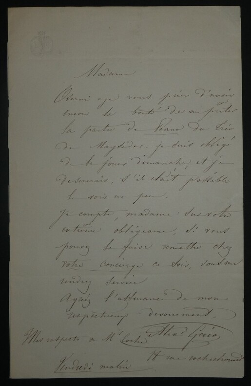Alexandre-Edouard Goria - Lettre autographe sign&eacute;e [&agrave; Mme Coche] - 1850. Alexandre-Edouard Goria