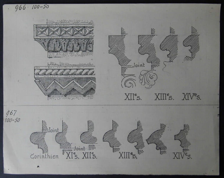 Profils d'astragales et tailloirs - Dessin original sign&eacute;. Louis Henri Laffill&eacute;e