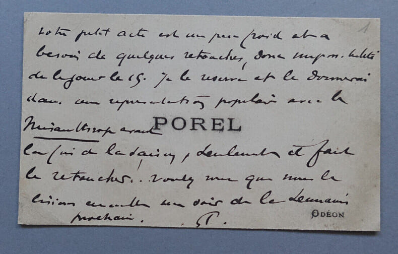 Paul POREL, Acteur et directeur de th&eacute;&acirc;tre - CARTE DE VISITE AUTOGRAPHE SIGN&Eacute;E. Paul POREL