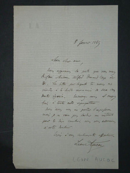L&eacute;on AUCOC - LETTRE AUTOGRAPHE SIGN&Eacute;E, condol&eacute;ances, 1885. L&eacute;on AUCOC