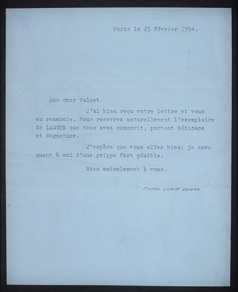 Pierre Jean JOUVE - TAPUSCRIT SIGN&Eacute; A Roger VALUET, 1954. Pierre Jean JOUVE