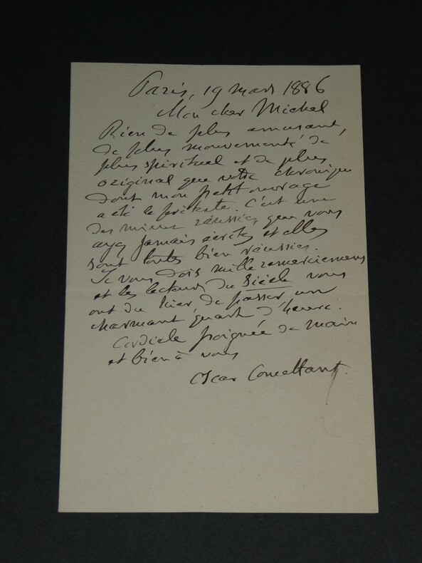 Oscar Comettant, Musicien - LETTRE AUTOGRAPHE SIGN&Eacute;E &agrave; Michel, journaliste 1886. Oscar Comettant