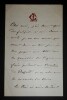 LETTRE AUTOGRAPHE SIGNEE. monogramme rouge. Camille du Locle