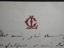 LETTRE AUTOGRAPHE SIGNEE. monogramme rouge. Camille du Locle