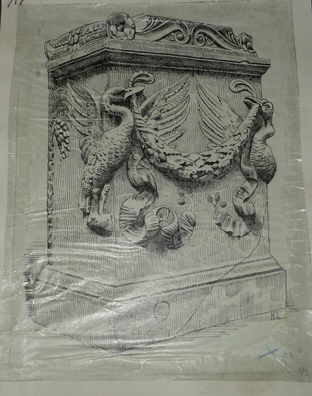 Dessin original sign&eacute; - Autel roman du Mus&eacute;e d'Arles - R&eacute;alis&eacute; &agrave; l'encre vers 1930. Louis Henri Laffill&eacute;e