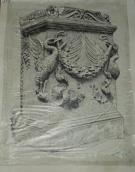 Dessin original sign&eacute; - Autel roman du Mus&eacute;e d'Arles - R&eacute;alis&eacute; &agrave; l'encre vers 1930. Louis Henri Laffill&eacute;e