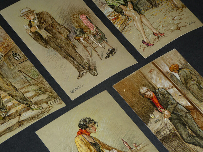 5 Cartes postales portraits de femmes curiosa sign&eacute;es Laporte, "Bas fonds de Paris". Laporte