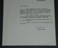 Robert ARON - Lettre dactylographi&eacute;e sign&eacute;e &agrave; Pierre LHOSTE, 1956. Robert ARON
