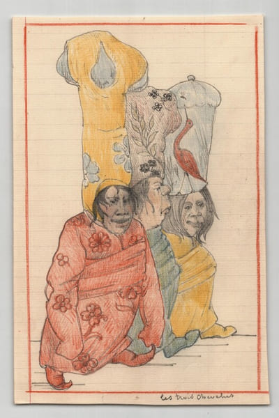 Dessin original d&eacute;but XXe - Caricature de spectacle - "Les trois chevelus". 
